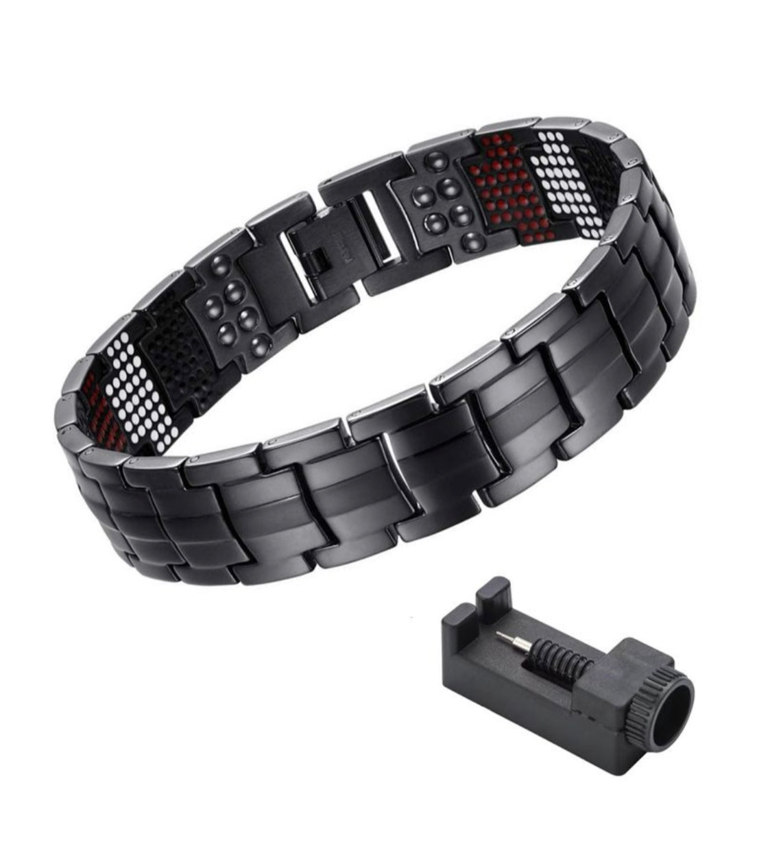 Men's Magnetic Therapy Bracelet with 591 Minerals, Adjustable, Black