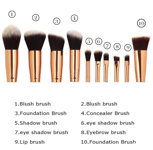 10 Piece Marble Style Professional Makeup Brush Cosmetic Set - Black